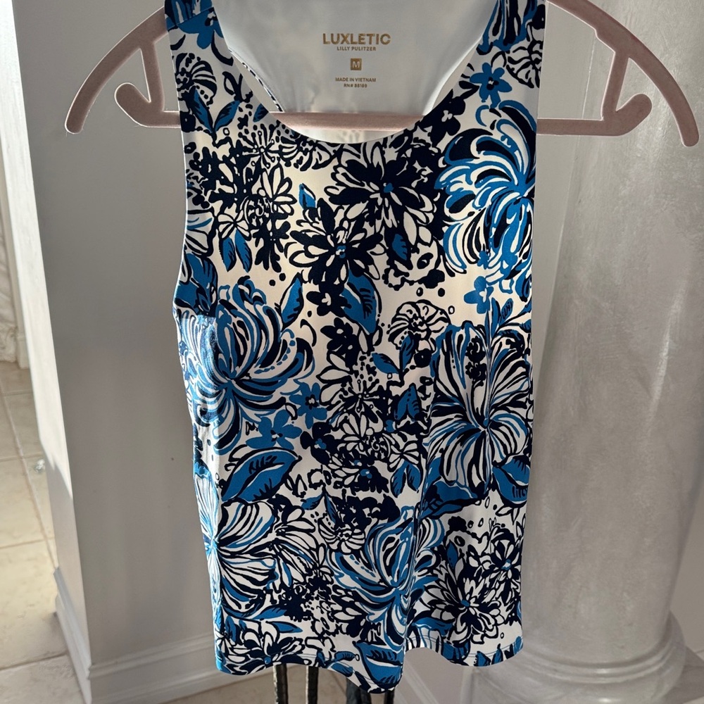 Lilly Pulitzer Blue and White Floral Tank Top luxletic